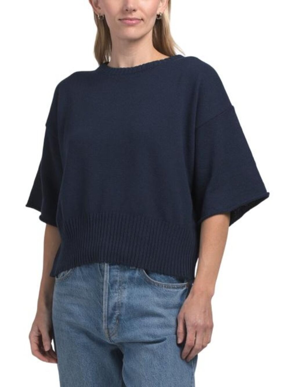 BIANCO E BLU Made In Italy Cotton Blend High Ribbed Sweater